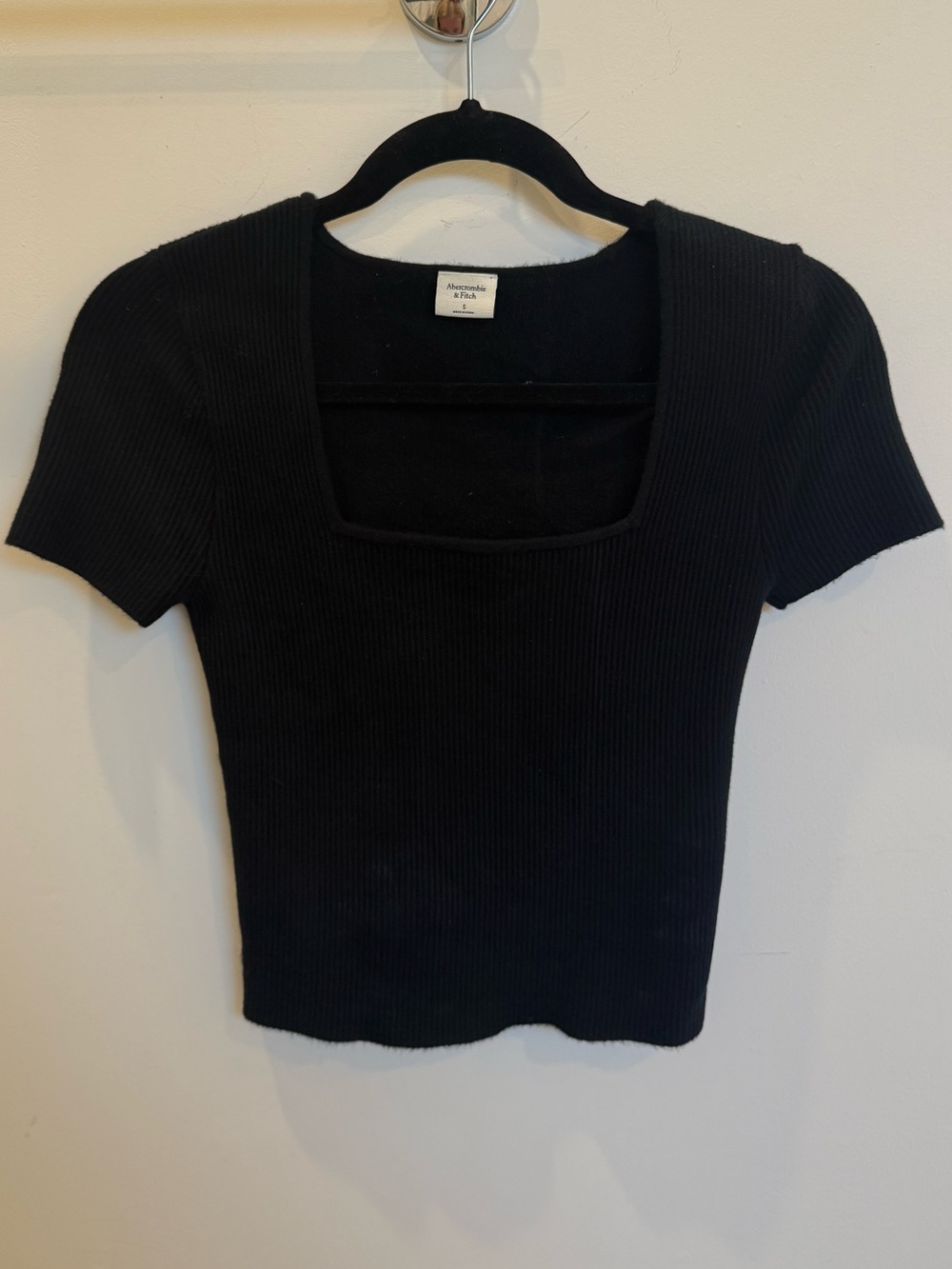 Abercrombie & Fitch Black Ribbed Square-Neck Crop Top